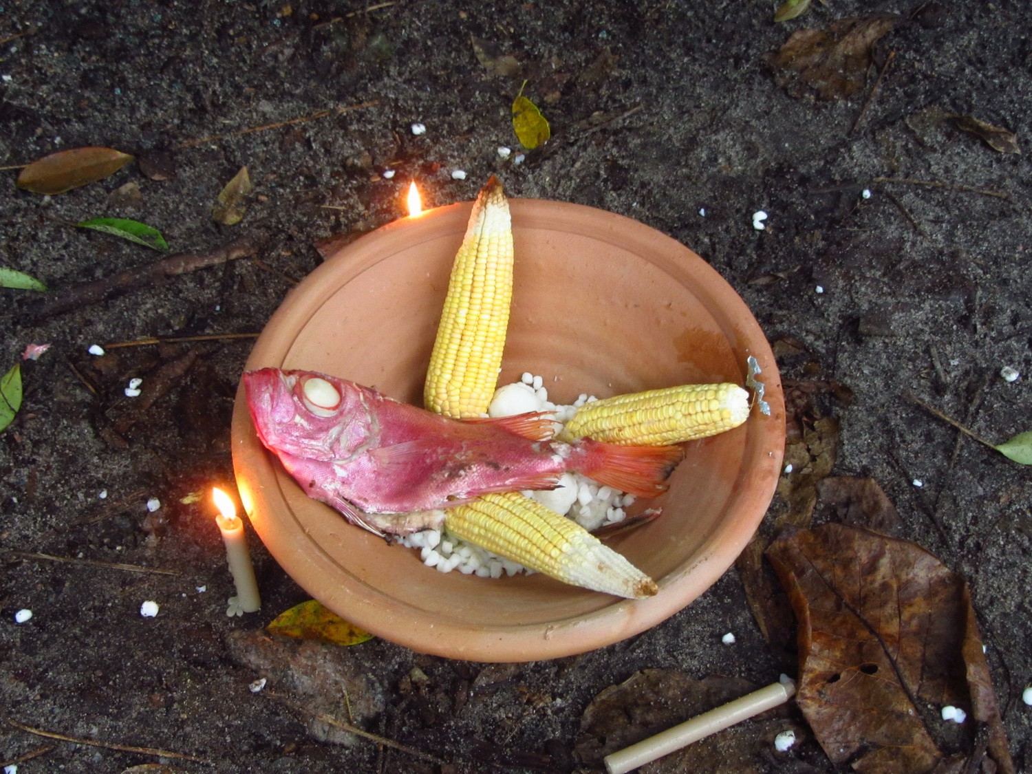 Offerings to a Orixa, a god of the Afro-Brazilian Candomble religion